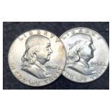 (2) Franklin Half Dollars: 1952, 1962