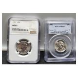 (2) Slab Silver W. Quarters: