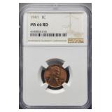 1941 Slab Lincoln Cent NGC MS66 RD