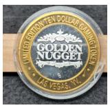 Las Vegas $10 Silver Gaming Token Golden Nugget