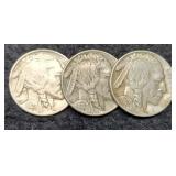 (3) 1929 Buffalo Nickels P,D,S VF