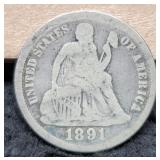 1891 Liberty Seated Dime