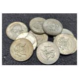 (10) 40% Silver Kennedy Half Dollars