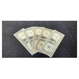 (5) 1957 $1 Silver Certificate Notes inc/ 1 Star
