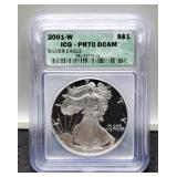 2001-W Slab Proof Silver Eagle 1CG PR70 DCAM