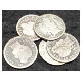 (5) Barber Dimes: 1900, 03-O, 07, 11, 14-D