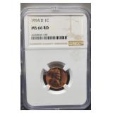1954-D Slab Lincoln Cent NGC MS66 RD
