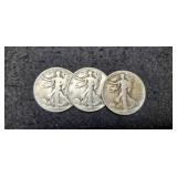 (3) 1943 W. Liberty Half Dollars P,D,S