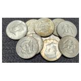 (10) 40% Silver Kennedy Half Dollars