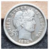 1892 Barber Dime w/ 3/4 Liberty