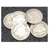 (5) Barber Dimes: 1910, 12-D, 13, 14, 16