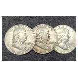(3) Franklin Half Dollars: 1951-D, 53-D, 63