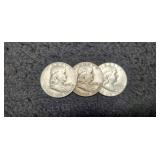 (3) Franklin Half Dollars: 1951-D, 53-D, 63