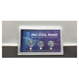 Display Of 1943-P,D,S Steel War Cents
