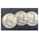 (3) Franklin Half Dollars: 1954-S, 61-D, 63-D