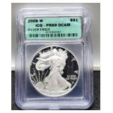 2008-W Slab Proof Silver Eagle ICG PR69 DCAM
