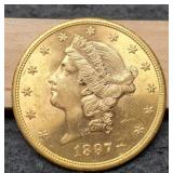 1897-S $20 Gold Liberty Double Eagle Unc.