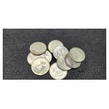 (10) 40% Silver Kennedy Half Dollars