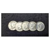 (5) 1964 Kennedy Half Dollars