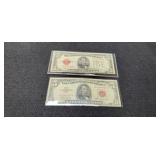 (2) $5 Red Seal Notes: 1928F, 1963