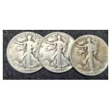 (3) 1943 W. Liberty Half Dollars P,D,S