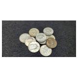 (10) 40% Silver Kennedy Half Dollars