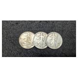 (3) 1943 W. Liberty Half Dollars P,D,S