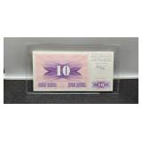 1992 Bosnia/Herzegovina 10 Dinara Banknote Unc.