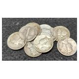 (9) Mercury Dimes All F:
