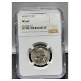 1954-S Slab W. Quarter NGC MS66