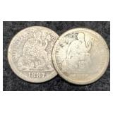 (2) Liberty Seated Dimes: 1875-S, 1887