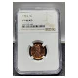 1963 Slab Proof Lincoln Cent NGC PF68 RD