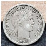 1906-D Barber Dime w/ Full Liberty In Crown