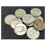(10) 40% Silver Kennedy Half Dollars