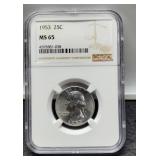 1953 Slab W. Quarter NGC MS65