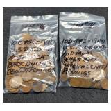 (2) Hundred Pre 1940 Wheat Cents Sold By Hundred