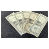 (5) 1957 $1 Silver Certificate Notes inc/ 1 Star