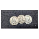 (3) Franklin Half Dollars: 1954-S, 61-D, 63-D