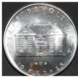 1964 Norway 10 Kroner 90% Silver Comm. Gem BU