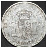1883 Spain 5 Pesetas .900 Silver Coin