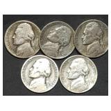 5 World War II Silver Nickels