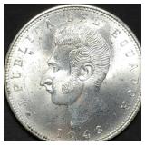 1943 Ecuador 5 Sucres .720 Silver Dollar Coin BU