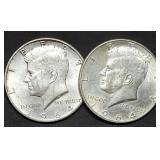 Pair of 1964 Kennedy 90% Silver Half Dollars BU