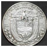 1932 Panama 1/4 Balboa 90% Silver Quarter Nice