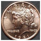 1oz Copper Bullion 1921 Peace Dollar Round BU
