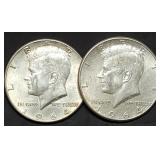 Pair of 1964 Kennedy 90% Silver Half Dollars BU