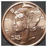 1oz Copper Bullion Round BU Mercury Dime