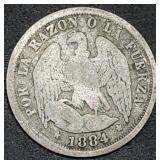 1884 Chile Medio Decimo Silver Coin