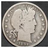 1892 Barber Silver Half Dollar, First Year of