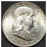 1948-D Franklin Silver Half Dollar Gem BU FBL